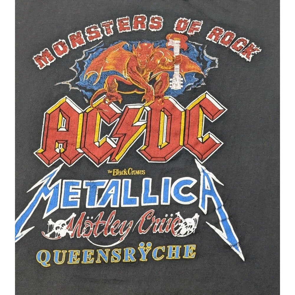 Vintage 1991 Monsters of Rock Tour Shirt L Single Stitch ACDC Metallica 90s Band